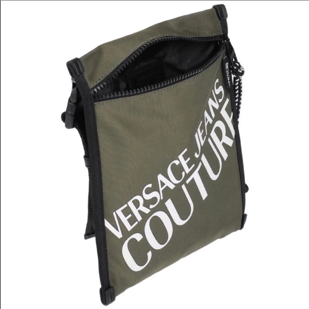 Versace couture Macro Logo collection techno fabric & leather messenger bag
